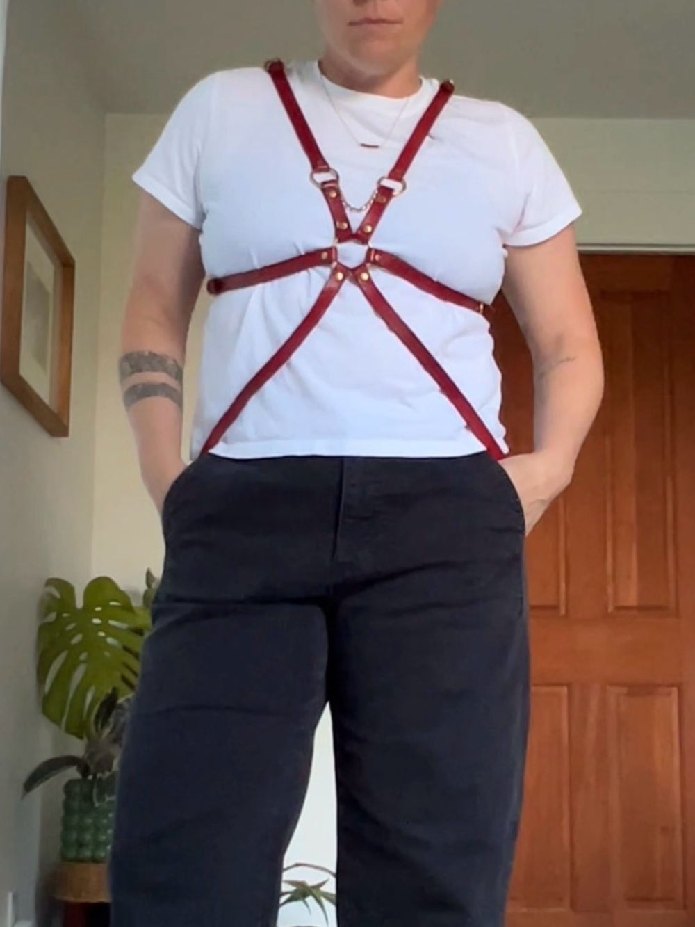 Red Leather Chest Harness